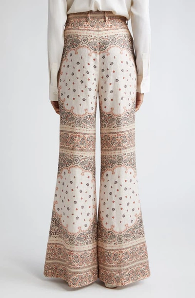 Shop Zimmermann Paisley Print Belted High Waist Linen Wide Leg Pants In Cream Bandana