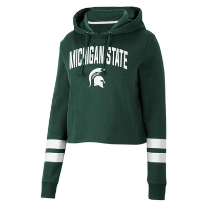 Shop Colosseum Green Michigan State Spartans Throwback Stripe Cropped Pullover Hoodie