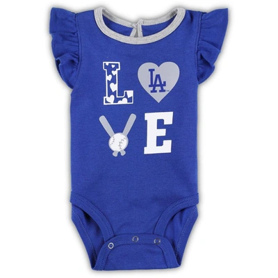 Shop Outerstuff Newborn & Infant Royal/heather Gray Los Angeles Dodgers Three-piece Love Of Baseball Bib Bodysuit & 