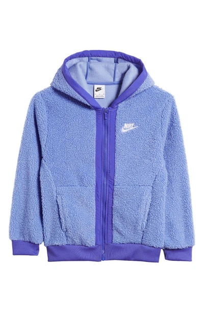 Shop Nike Kids' Sportswear Club Texured Fleece Zip-up Hoodie In Polar/ Blue Joy/ White