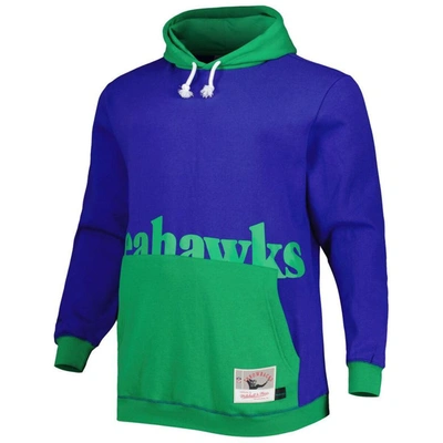 Shop Mitchell & Ness Royal/green Seattle Seahawks Big & Tall Big Face Pullover Hoodie In Navy