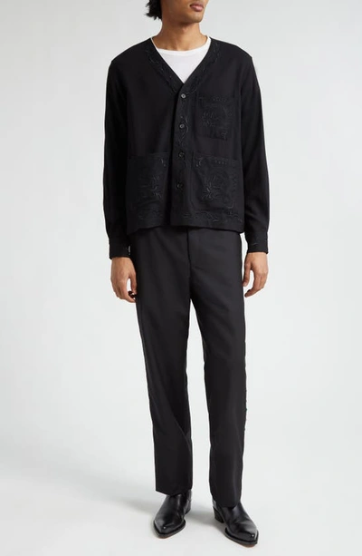 Bode Crystal Wool & Mohair Tuxedo Trousers In Black