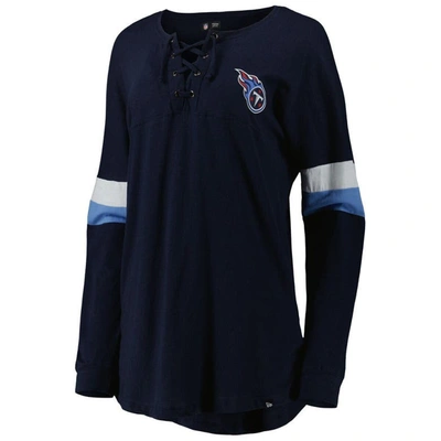 Shop New Era Navy Tennessee Titans Athletic Varsity Lightweight Lace-up Long Sleeve T-shirt