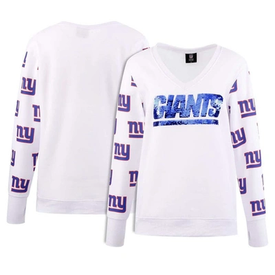 Shop Cuce White New York Giants Sequin Fleece V-neck T-shirt