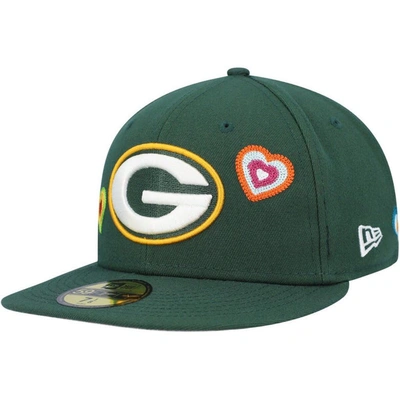 Shop New Era Green Green Bay Packers Chain Stitch Heart 59fifty Fitted Hat