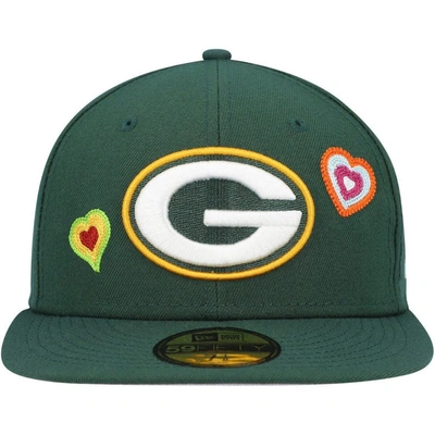 Shop New Era Green Green Bay Packers Chain Stitch Heart 59fifty Fitted Hat