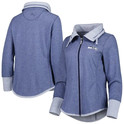 Shop Tommy Bahama Heathered College Navy Seattle Seahawks Sport Sun Fade Full-zip Sweatshirt In Heather Navy
