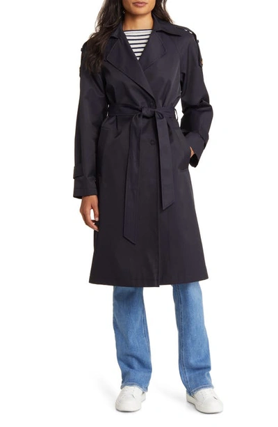 Shop Sam Edelman Double Breasted Mac Raincoat In Navy