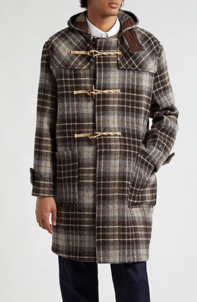 Shop De Bonne Facture X Gloverall Wool Duffle Coat In Undyed Shepherds Check