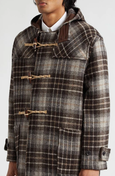 Shop De Bonne Facture X Gloverall Wool Duffle Coat In Undyed Shepherds Check