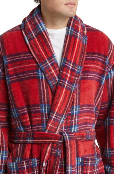 Shop Majestic Plaid Shawl Collar Fleece Robe In Cherry