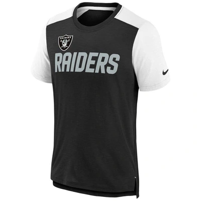Shop Nike Youth  Heathered Black/white Las Vegas Raiders Colorblock Team Name T-shirt In Heather Black