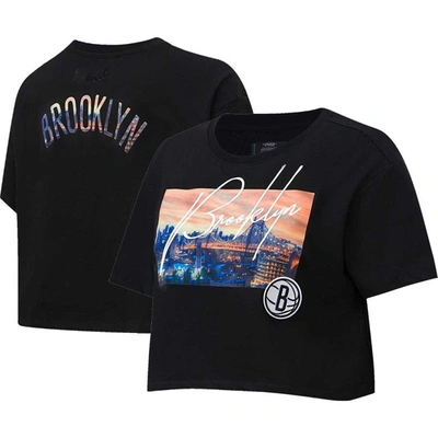 Shop Pro Standard Black Brooklyn Nets Cityscape Crop Boxy T-shirt