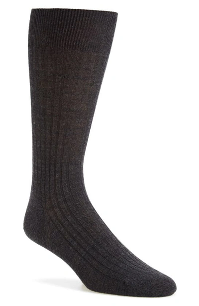 Shop Pantherella Merino Wool Blend Dress Socks In Charcoal