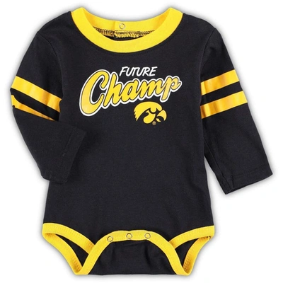 Shop Outerstuff Infant Black/gold Iowa Hawkeyes Little Kicker Long Sleeve Bodysuit And Sweatpants Set
