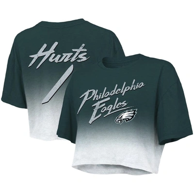 Shop Majestic Threads Jalen Hurts Green/white Philadelphia Eagles Dip-dye Player Name & Number Crop Top
