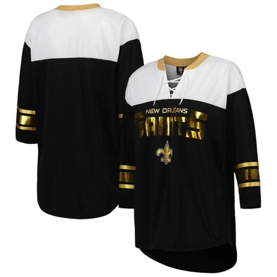 Shop G-iii 4her By Carl Banks Black/white New Orleans Saints Double Team 3/4-sleeve Lace-up T-shirt