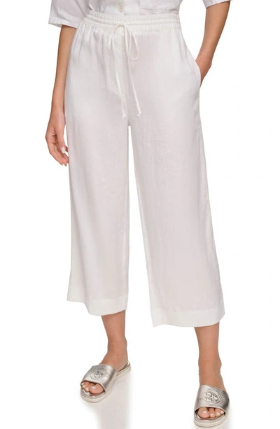 Shop Dkny Drawstring Crop Linen Pants In White