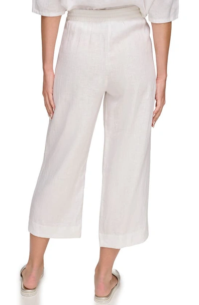 Shop Dkny Drawstring Crop Linen Pants In White