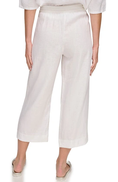 Dkny Pull-on Drawstring Crop Linen Pants In White