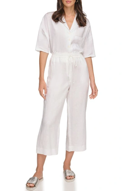 Dkny Pull-on Drawstring Crop Linen Pants In White