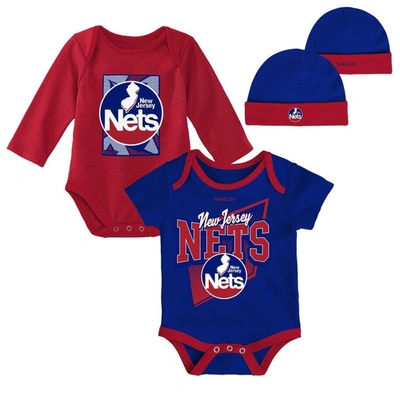 Shop Mitchell & Ness Newborn & Infant  Blue/red New Jersey Nets 3-piece Hardwood Classics Bodysuits & Cuff