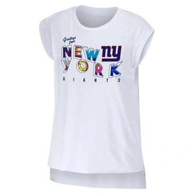 Shop Wear By Erin Andrews White New York Giants Greetings From Muscle T-shirt