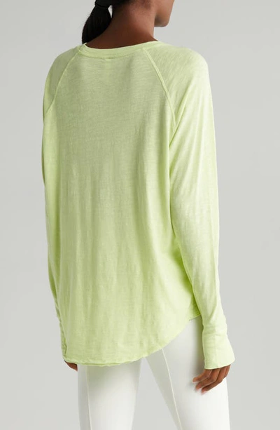 Shop Zella Relaxed Long Sleeve Slub Jersey T-shirt In Green Calm