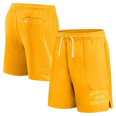 Shop Nike Gold Milwaukee Brewers Statement Ball Game Shorts
