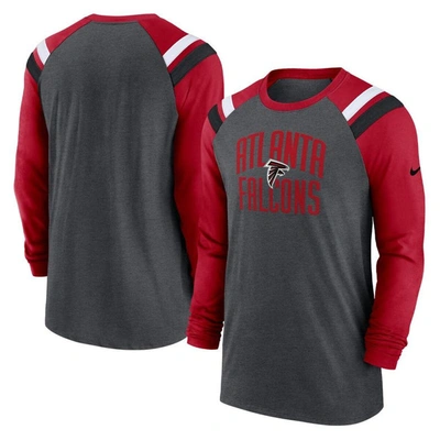 Shop Nike Heathered Charcoal/red Atlanta Falcons Tri-blend Raglan Athletic Long Sleeve Fashion T-shirt In Heather Charcoal