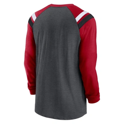 Shop Nike Heathered Charcoal/red Atlanta Falcons Tri-blend Raglan Athletic Long Sleeve Fashion T-shirt In Heather Charcoal
