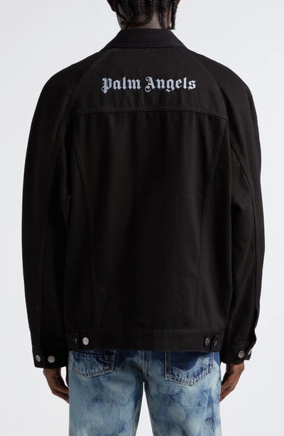 Shop Palm Angels Embroidered Logo Denim Jacket In Black White