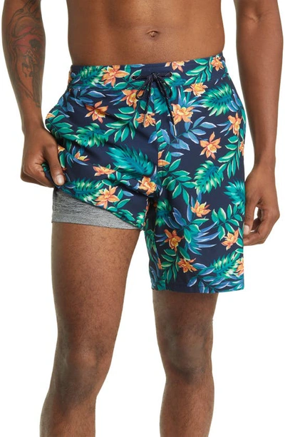 Shop Fair Harbor The Ozone Water Repellent Board Shorts In Blue Palms