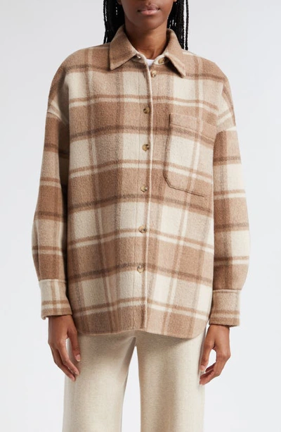 Shop Atm Anthony Thomas Melillo Plaid Flannel Shirt Jacket In Natural Be
