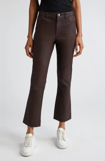 Shop Atm Anthony Thomas Melillo Crop Flare Leather Pants In Chocolate