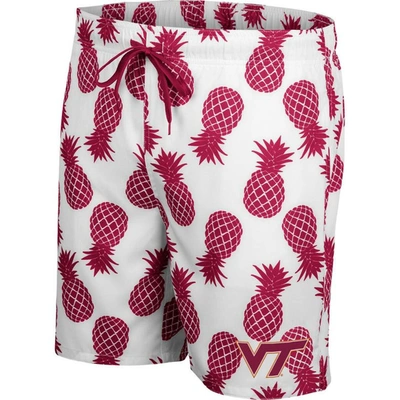 Shop Colosseum White/maroon Virginia Tech Hokies Pineapple Swim Shorts