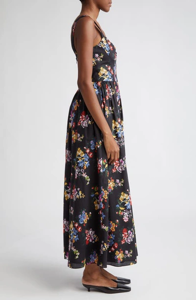 Shop Adam Lippes Floral Print Bustier Bodice Cotton Voile Maxi Dress In Black Floral