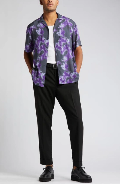 Shop Open Edit Relaxed Fit Sky Print Button-up Camp Shirt In Navy - Purple Sky Shibori