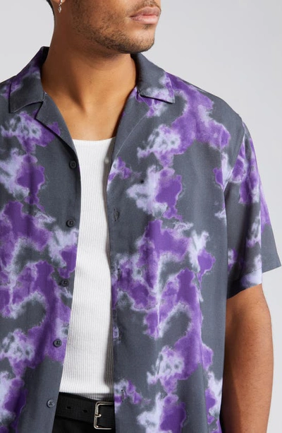 Shop Open Edit Relaxed Fit Sky Print Button-up Camp Shirt In Navy - Purple Sky Shibori