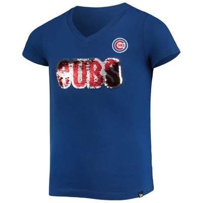 Shop New Era Girls Youth  Royal Chicago Cubs Flip Sequin Team T-shirt