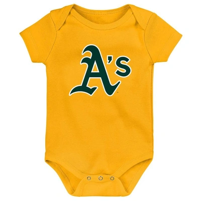 Shop Outerstuff Newborn & Infant Gold/white/heather Gray Oakland Athletics Biggest Little Fan 3-pack Bodysuit Set
