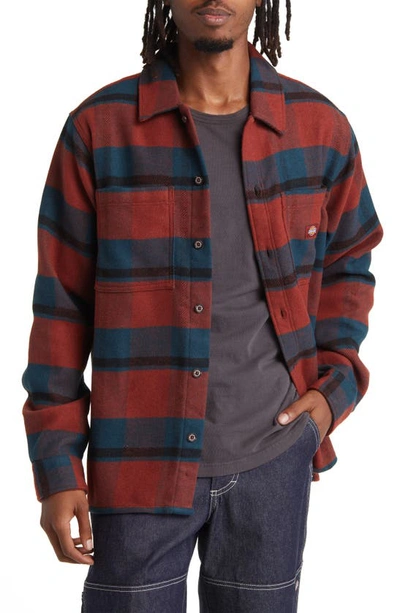 Shop Dickies Coaling Plaid Flannel Button-up Overshirt In Coaling Check Dark Base