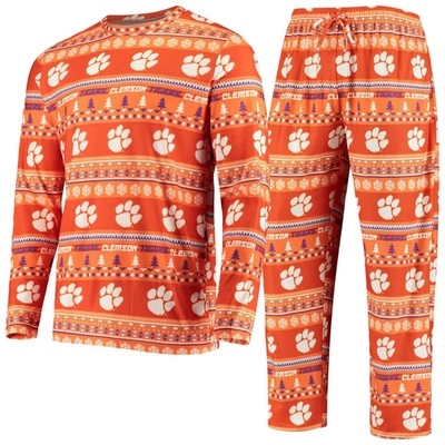 Shop Concepts Sport Orange Clemson Tigers Ugly Sweater Knit Long Sleeve Top And Pant Set