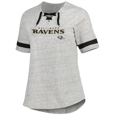 Shop Profile Heather Gray Baltimore Ravens Plus Size Lace-up V-neck T-shirt