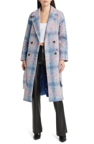 Shop Avec Les Filles Donegal Tweed Double Breasted Wrap Coat In Blue Multi