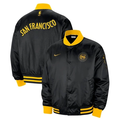 Shop Nike Black Golden State Warriors 2023/24 City Edition Courtside Premier Full-snap Bomber Jacket