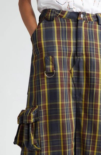 Shop Collina Strada Stomp Plaid Cotton Flannel Cargo Maxi Skirt In Navy Lime Plaid