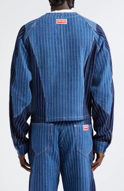 Shop Kenzo Mixed Pinstripe Denim Workwear Jacket In Ds - Medium Stone Blue Denim