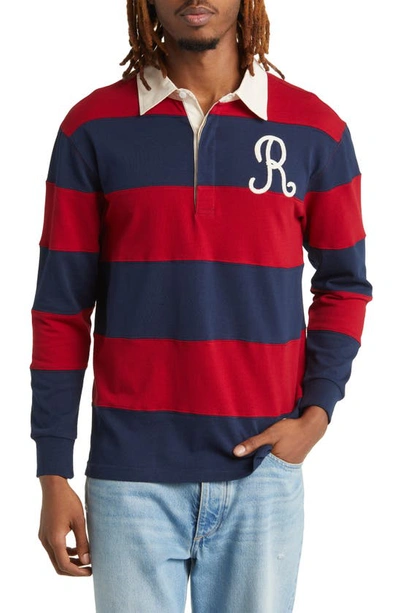 Shop Kappa Giovani Tempo Stripe Logo Embroidered Long Sleeve Polo In Red Chily Pepper