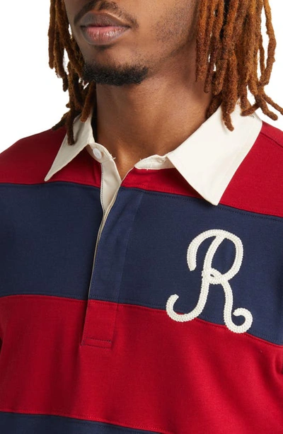 Shop Kappa Giovani Tempo Stripe Logo Embroidered Long Sleeve Polo In Red Chily Pepper